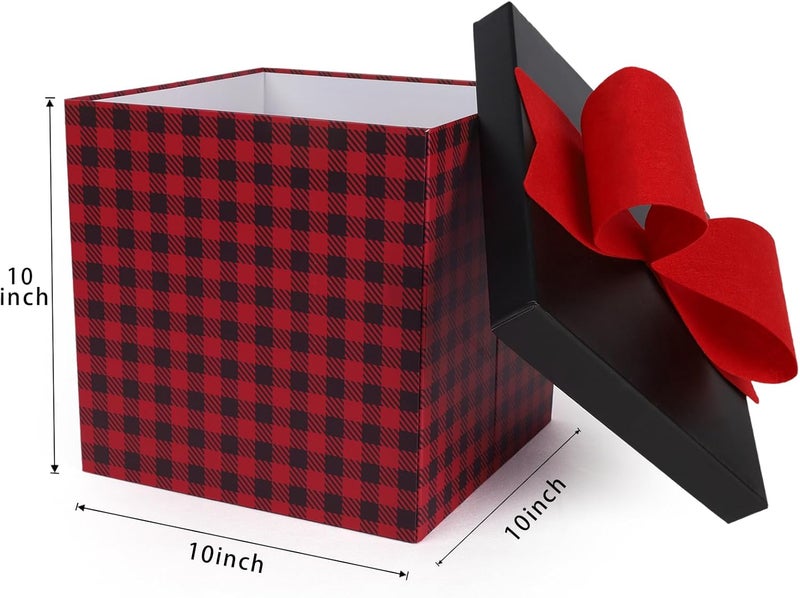 LaRibbons Large Christmas Gift Boxes with Lids,10x10x10 Inches Buffalo Plaid Design Folding Square Gift Boxes for Christmas Decorative,Xmas,Present,Storage,Red and Black - Image 5